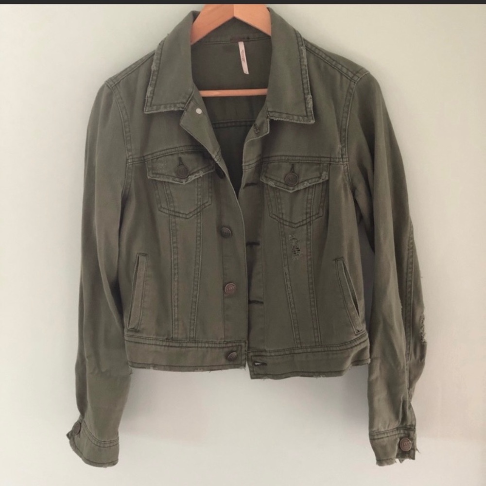 Free People deconstructed olive jean jacket 6